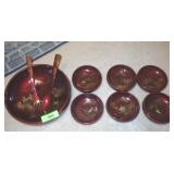 VINTAGE RED LACQUER SALAD BOWL SET
