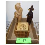 VTG ASIAN CARVED WOOD FIGURINES, BAMBOO TRINKET>>>
