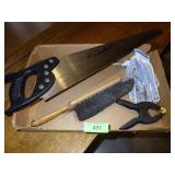 HAND SAW, BRUSH, CLAMP & GLOVES