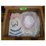 VINTAGE CROCHETED HOT PADS / DOLL CLOTHES, TISSUE>