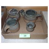 SIGNED MERLIN POTTERY - CREAM & SUGAR, TEAPOT,>>>>