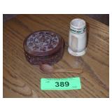 CARVED WOODEN TRINKET BOX & SPOON, JAYNE HART>>>