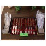 NOS ACRYLIC SALT & PEPPER MILLS, CHEESE KNIFE SET