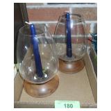 MCM CANDLE HOLDER W/ GLASS HURRICANE SHADE & WOOD>