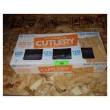 BOX OF PLASTIC CUTLERY -  FORKS, KNIVES & SPOONS