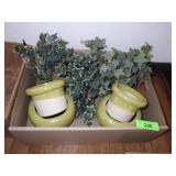 2 IRIDESCENT PLANTERS W/ FAUX IVY