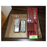 NOS ACRYLIC SALT & PEPPER MILLS, CHEESE KNIFE SETS