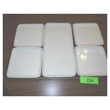 CERAMIC APPETIZER DISHES ON WOODEN TRAY