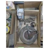 CAST IRON KETTLE BASE?, WOODEN TAPPER, CAST IRON>>