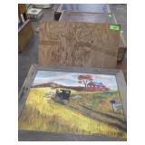 CARVED HORSE SCENE ON WOOD (25 x 14) & PAINTING >>