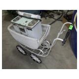 VTG WICKER BABY CARRIAGE, TOY STOVE (UNTESTED)