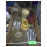 VINTAGE ASHTRAYS, TRINKET DISHES, MILK BOTTLE, ETC