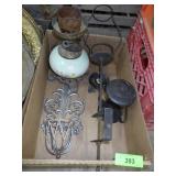 VINTAGE OIL LAMP (NO UPPR SHADE), PORCH RAIL >>>>>