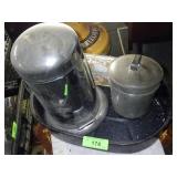 VTG PUDDING MOLD, SMALL TRASH CAN, CIGAR BOX TOP