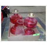 2 VTG PAINTED OIL LAMPS (SEE PICS FOR CONDITION)