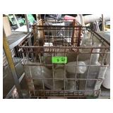 2 METAL MILK CRATES W/ ASST. BOTTLES & INSULATORS