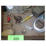 VINTAGE PIG BANK, CASKET EMBLEM, SOAPSTONE DISH, >