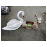 BLOW MOLD DEER & SWAN PLANTERS