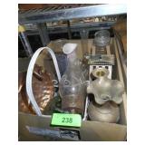 VTG COPPER LEAF DISH, ASST. CRUETS, BRASS VASE>>>