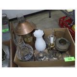 ASST. OIL LAMPS, PARTS & CHIMNEYS