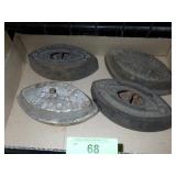 4 VINTAGE CAST IRON SADIRONS (NO HANDLES)