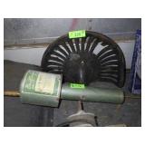 VINTAGE CAST IRON TRACTOR SEAT & DUSTER W/ MAKE>>>