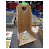 WOODEN CHILDS CHAIR, LID W/ PUPPY DOG HANDLE