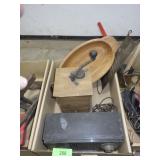 VINTAGE COFFEE MILL, GRATER, WOODEN BOWL, GE RADIO