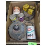 VINTAGE OIL CANS, GAS CONDITIONER, WATER PUMP>>>>