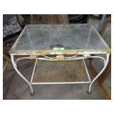 VINTAGE MESH TABLE W/ GLASS TOP 25 x 18 x 22