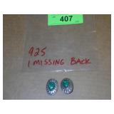 STERLING & MALACHITE? EARRINGS (1 MISSING BACK )>>