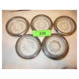 4 CROWN STERLING COASTERS, 1 STERLING RIM COASTER