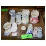 VINTAGE & NEWER BABY SHOE PLANTERS (1 OCCUPIED>>>