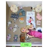 MISS PIGGY DOLL, VTG CLIP MAGNETS & ASST. MAGNETS