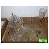 ASST. GLASSWARE- LAMP, DIVIDED DISH, CANDLESTICK>>
