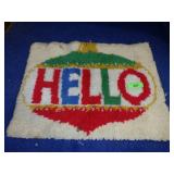 VINTAGE MCM SHAGADELIC HOOKED ' HELLO ' RUG >>>>>