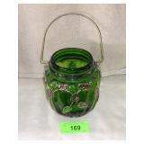 GLASS BISCUIT JAR (NO LID), METAL LEAVES & HANDLE