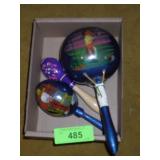 3 VINTAGE HAND PAINTED MARACAS