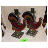 VTG MEXICAN FOLK ART TIN TURKEY CANDLE HOLDERS
