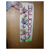 VINTAGE HAND HOOKED FLORA'S WOOL 'WELCOME' WALL>>>