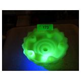 VINTAGE FENTON URANIUM GLASS HOBNAIL CANDLE HOLDER