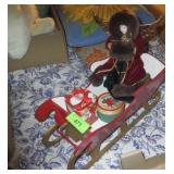 WOODEN SLEIGH, TREE TOPPER, CANDLE & ORNAMENTS