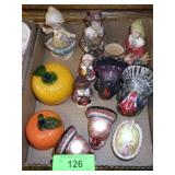 VINTAGE TURKEY CANDLES, GLASS FRUIT, TURKEY>>>>