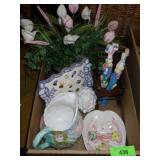 EASTER BUNNY CANDLES & PLATE, CERAMIC SPRING >>>>>