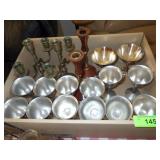 VINTAGE PEWTER GOBLETS, BRASS CANDLESTICK HOLDERS>