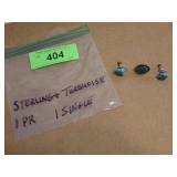 STERLING & TURQUOISE EARRINGS (1 SET, 1 SINGLE)