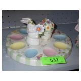 CERAMIC EASTER DEVILED EGG TRAY W/ S&P SHAKERS