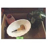 VINTAGE MILK GLASS FRUIT BOWL, PLASTIC PITCHER>>>>