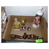 VINTAGE LIQUOR BOTTLE MUSIC BOX, CERAMIC SHOT >>>>