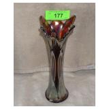 VINTAGE CARNIVAL GLASS VASE 10 1/2'